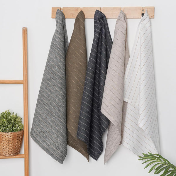 100% Pure Linen Kitchen Towels Set of 2 - French Stripe Design 18 X 24 Inch Dish Hand Towels - Handcrafted from Flax Linen Tea Towels- Black