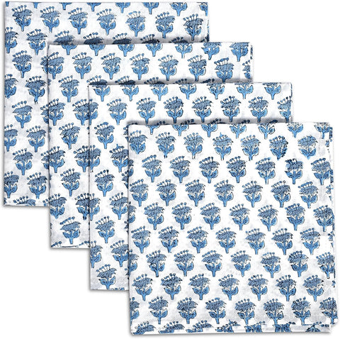 CPC Apatite Blue Indian Block Print Cotton Cloth Napkins Set of 4, 18X18 Reusable Everyday Napkins, Soft, Absorbent, Floral Dinner Napkin, Holiday, Party Gift, Spring,Mother'S Day