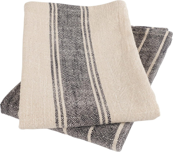 Natural Rustic Farmhouse Slubbed Kitchen Towel | 100% Cotton Dish Towel, 18 X 28 Inches | Soft and Absorbent (Black, Set of 4)