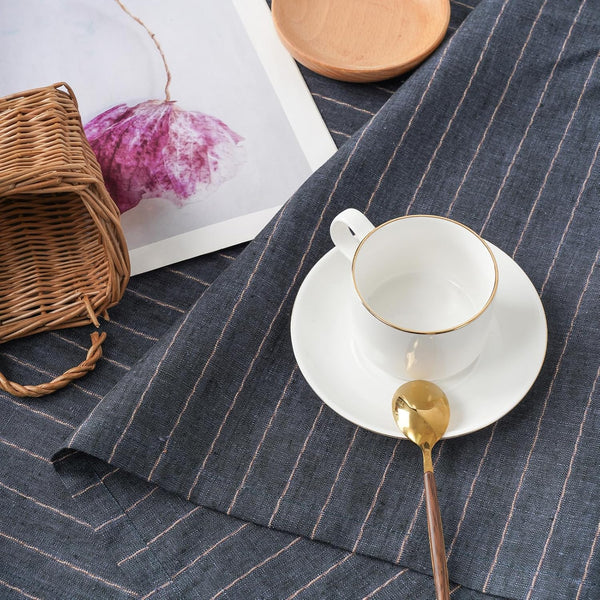 100% Pure Linen Kitchen Towels Set of 2 - French Stripe Design 18 X 24 Inch Dish Hand Towels - Handcrafted from Flax Linen Tea Towels- Black