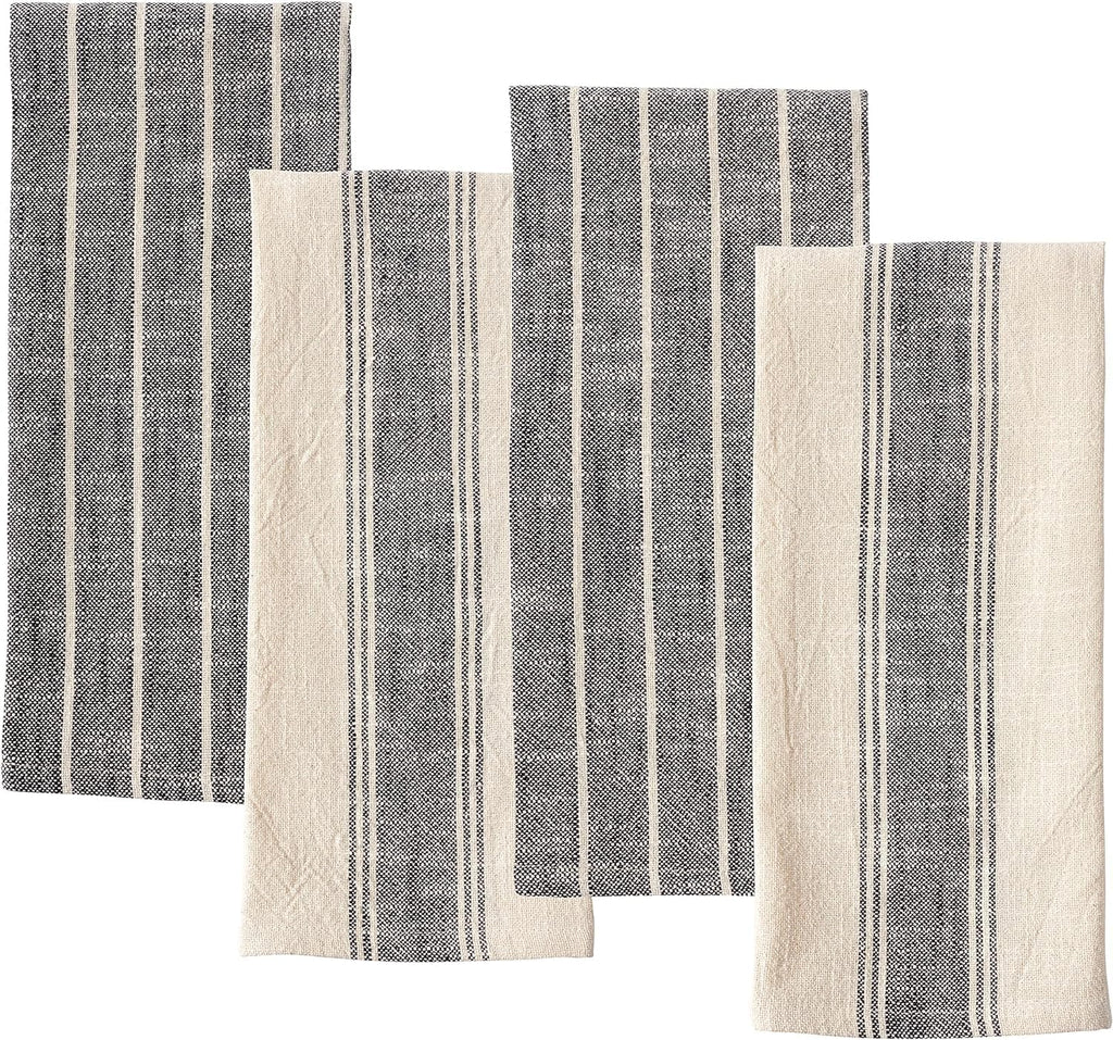Natural Rustic Farmhouse Slubbed Kitchen Towel | 100% Cotton Dish Towel, 18 X 28 Inches | Soft and Absorbent (Black, Set of 4)