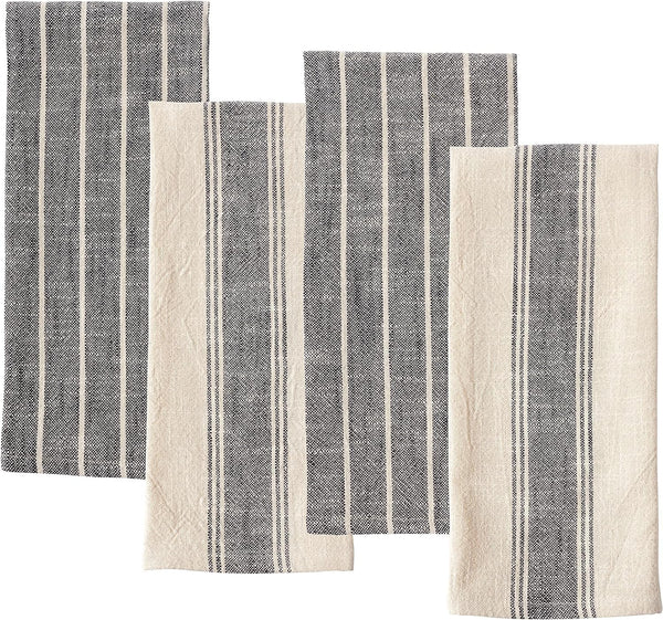 Natural Rustic Farmhouse Slubbed Kitchen Towel | 100% Cotton Dish Towel, 18 X 28 Inches | Soft and Absorbent (Black, Set of 4)