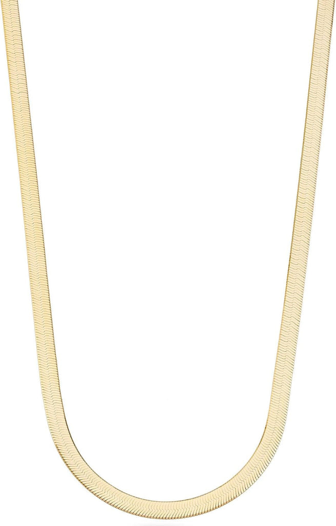Italian 925 Sterling Silver, 18K Gold Plated Herringbone Necklace