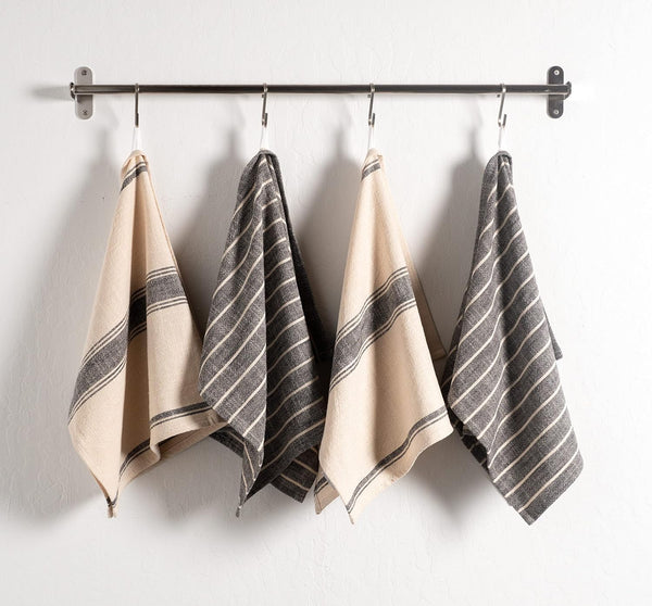 Natural Rustic Farmhouse Slubbed Kitchen Towel | 100% Cotton Dish Towel, 18 X 28 Inches | Soft and Absorbent (Black, Set of 4)