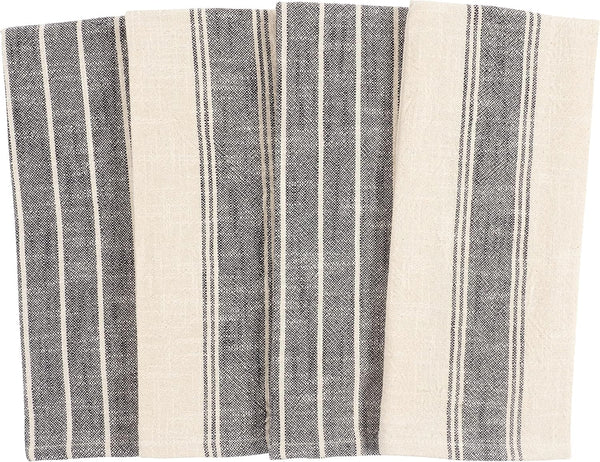 Natural Rustic Farmhouse Slubbed Kitchen Towel | 100% Cotton Dish Towel, 18 X 28 Inches | Soft and Absorbent (Black, Set of 4)