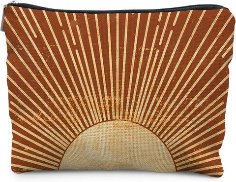 Sunshine Ray Boho Makeup Bag, Granola Girl Gifts, Vintage Orange Boho Neutral Sun Boho Bags for Women, Retro Makeup Bag, Art or Journaling Pouch, Boho Gifts for Women